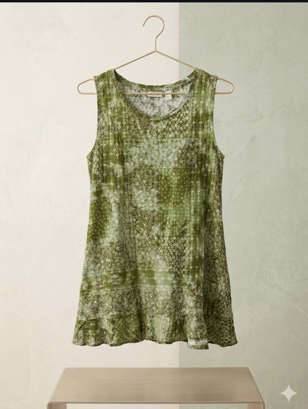 LOGO Lori Goldstein Green Floral Patchwork Sleeveless Tank Top Size M